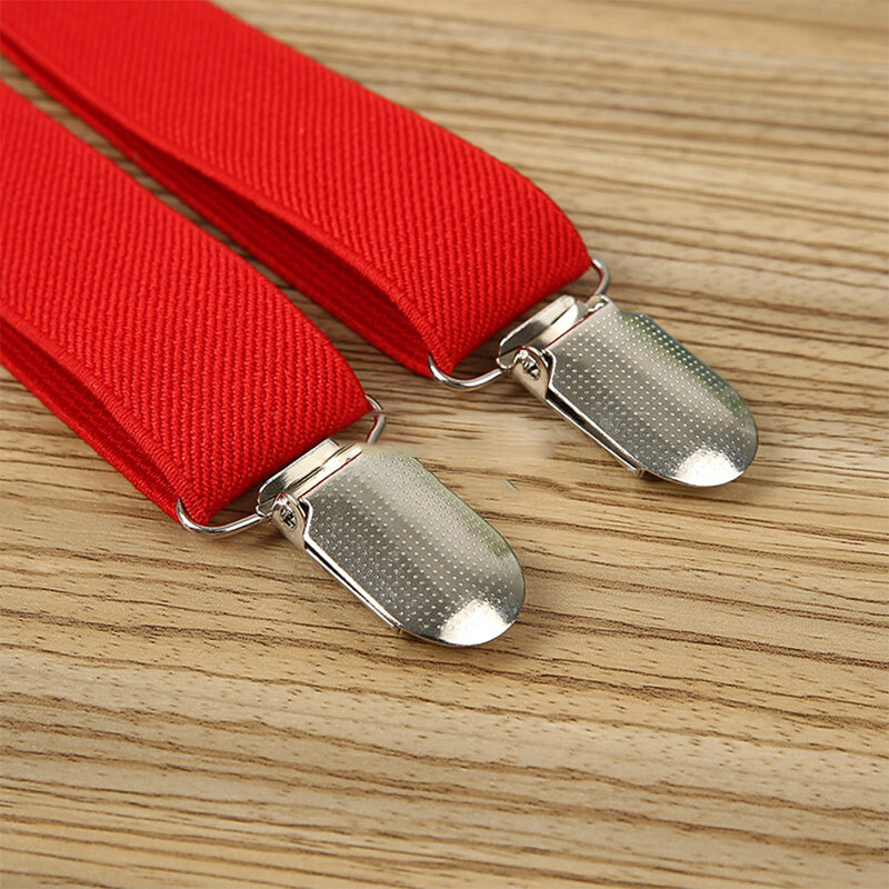 4 Clips Suspenders & Bow Tie Sets For Men Women Solid Color Elastic Adjustable Unisex Wedding Party X-Back Brace Belt Straps