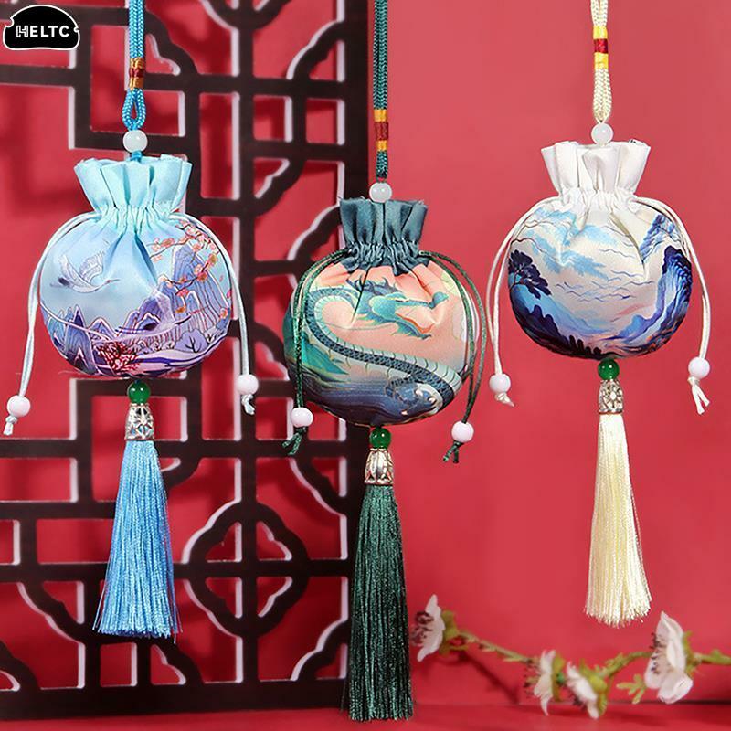 Estilo chinês borla flor bordada sachê, antigo Drawstring Gift Bag, Dragon Boat Festival Perfume Bag, alta qualidade, 1Pc
