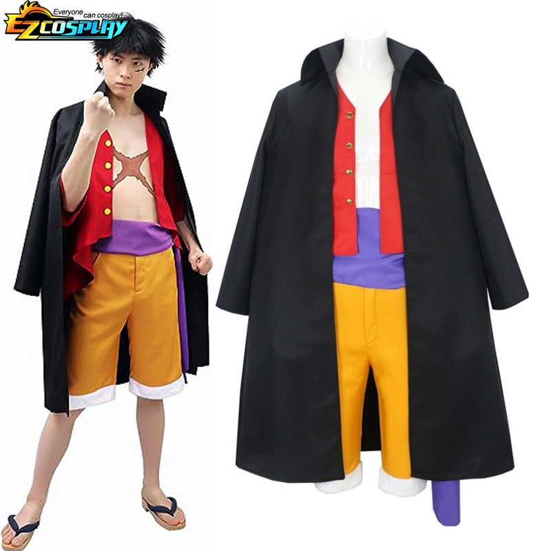 Monkey D. Disfraz de Luffy para hombre, gabardina de Cosplay, trajes de campo Wano, conjunto completo para fiesta de Halloween