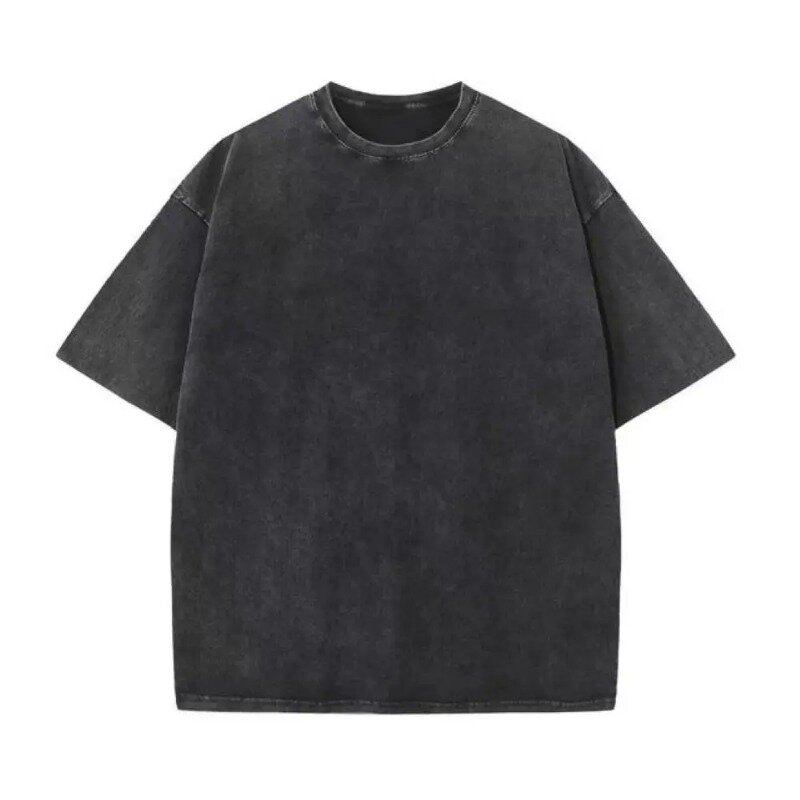 Camiseta retrô de ombro drop masculina e feminina, algodão, manga curta, cor sólida, camiseta solta, hip hop, vintage, 230g
