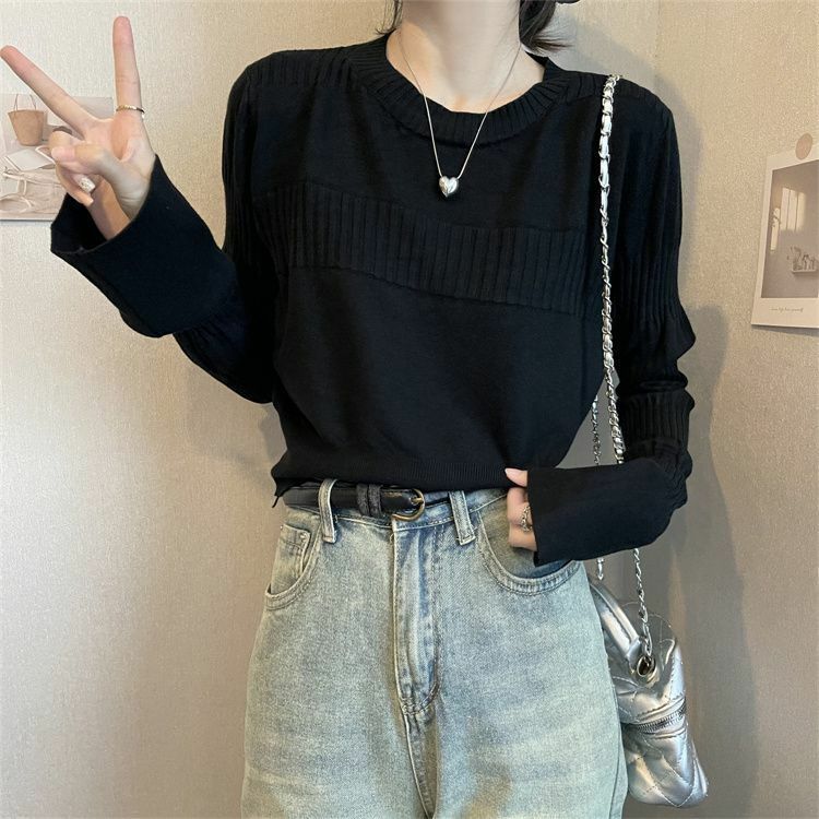 Solid O Neck Women Pullovers Top Y2K Jumpers Chic T Shirts Streetwear Flare Office Lady White Long Sleeve Girl Korean Basic Tee