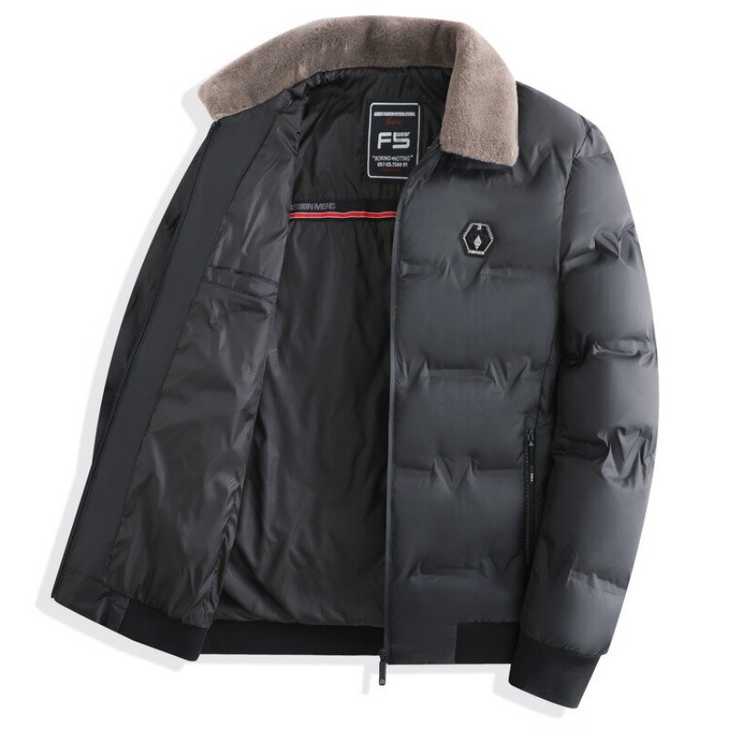 남성용 두꺼운 파카 코트, 심플한 슬림핏 플러시 칼라, 비즈니스 캐주얼 겨울 재킷, 단색, 겨울
