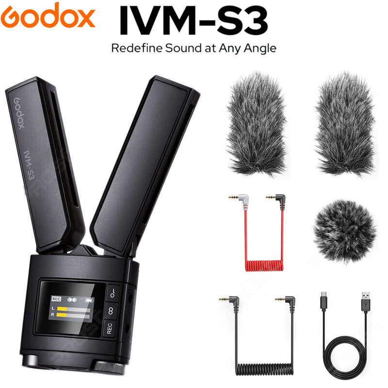 Godox IVM-S3 mikrofon Cardioid tipe Gun, mesin tembak dengan baterai Lithium bawaan untuk ponsel DSLR langsung luar ruangan