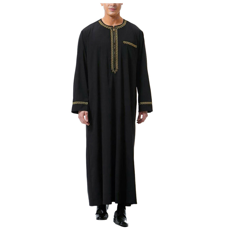 Moda musulmana para hombres, Jubba Thobes, caftán árabe de Dubai, Abaya, ropa islámica, Arabia Saudita, vestido largo negro
