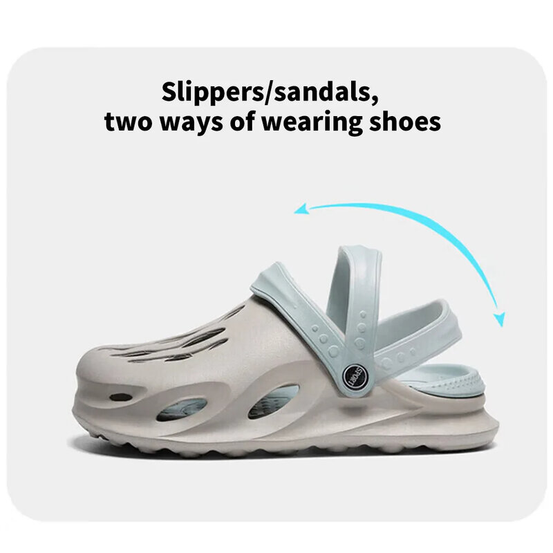 Men's Fashion Beach Sandals Thick Sole Slipper Waterproof Anti-Slip Sandals Flip Flops Non-slip Toe EVA Hole Shoes 06