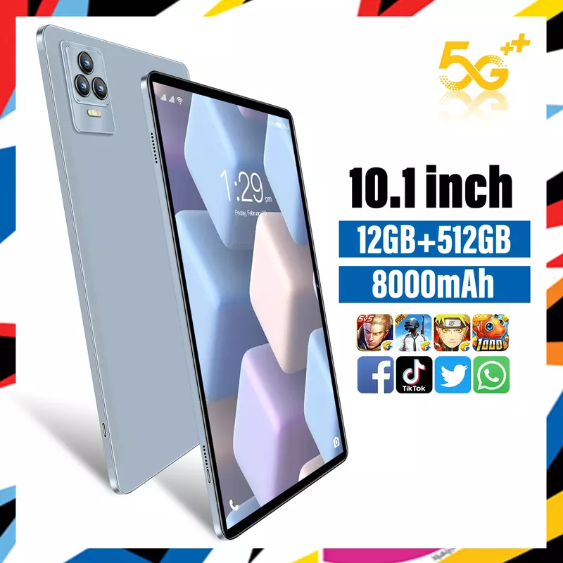 Android 13 Tablet PC, Pad Original, Cartão Dual SIM, Chamada Telefônica, GPS, WiFi, Bluetooth, Novo, 4G, 5G, 10.1 ", 12GB, 512GB, 2022