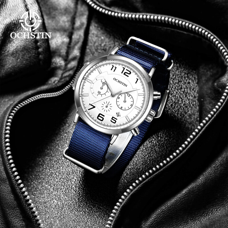 OCHSTIN jam tangan seri nilon kreatif baru jam tangan pergerakan kuarsa multifungsi jam tangan kuarsa pria tren sederhana baru 2024