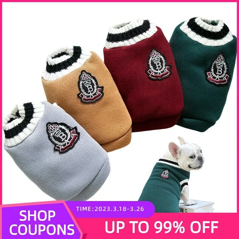 College Style Cat Dog Sweater Winter Warm Dog Clothes for Small Medium Dogs Puppy Cat Vest Chihuahua French Bulldog Yorkie Coat