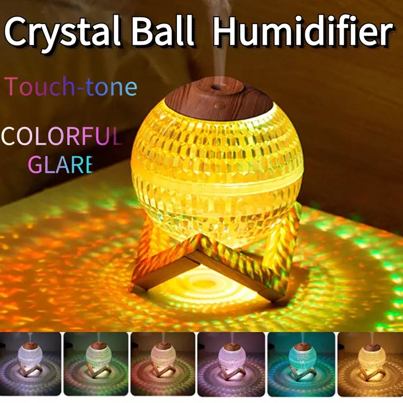 2.2W 450mA Lasts Up To 6H Touch-tone Cool Mist Maker Crystal Ball Mini Air Humidifier 350ml Water Tank with Colorful Night Light