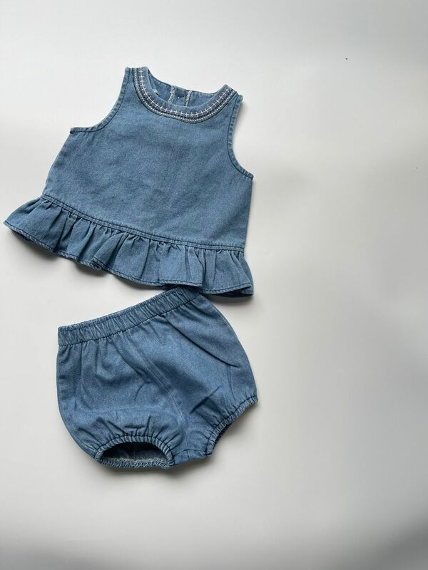 2024 Zomer Nieuwe Baby Meisje Mouwloze Denim Kleding Set Baby Schattige Kanten Vest + Shorts 2 Stuks Pak Casual Veelzijdige Peuter Outfits