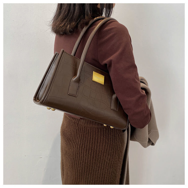 TINGOO Leather handbags for women Fashion Brown