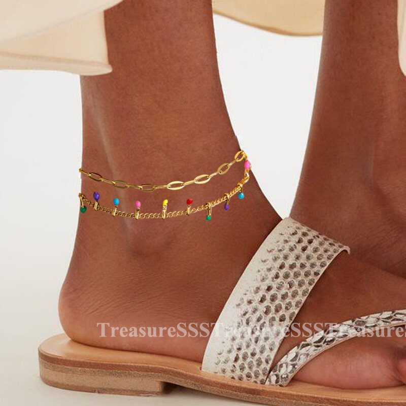 Obrączki dla kobiet letnie akcesoria plażowe ze stali nierdzewnej z imitacją pereł łańcuszek na kostkę złoty kolor bransoletki na nogi prezenty