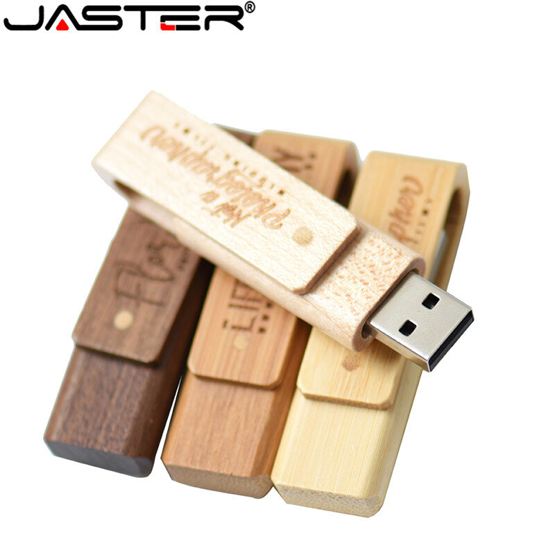JASTER Walnut wood USB flash drive Free Custom logo Rotatable Pen drive 8GB 16GB U disk 32GB memory stick Free key chain gift
