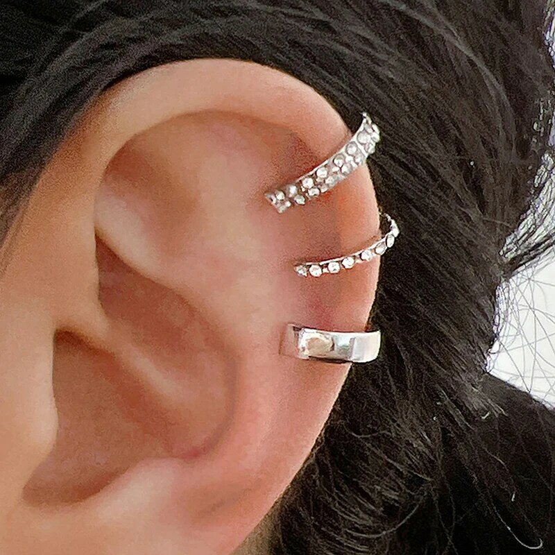 Clips de oreja de circón delicado para mujer, pendientes sin perforación, Clip de oreja de cartílago falso, joyería de cristal, 3 piezas
