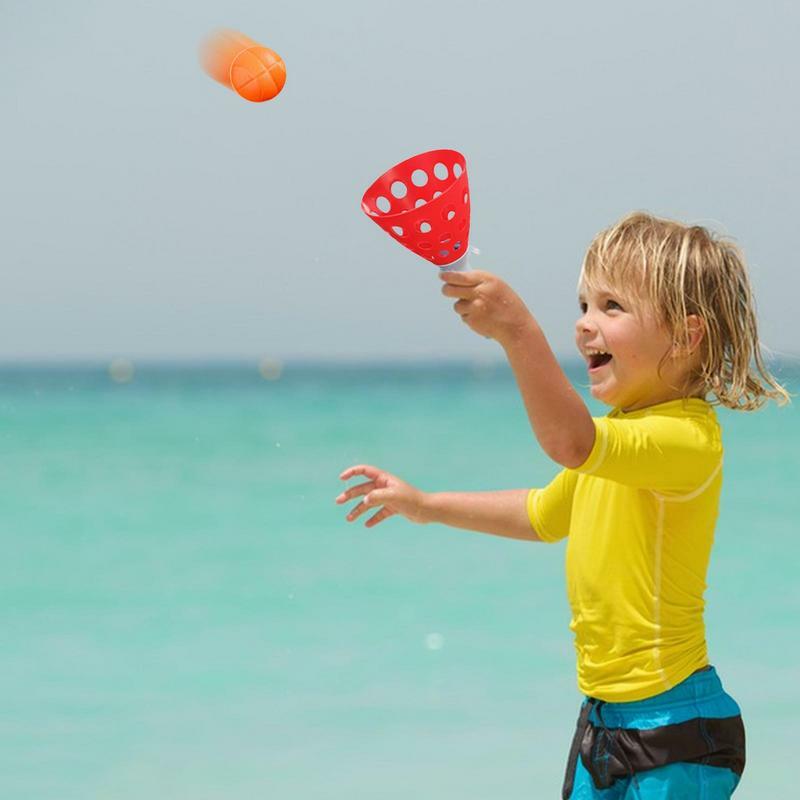 Lekki z guzikami wzorem Pop And Catch Game 2 Catch Launcher kosz 6 piłki plażowe zabawy sportowe na świeżym powietrzu zabawka dla dzieci