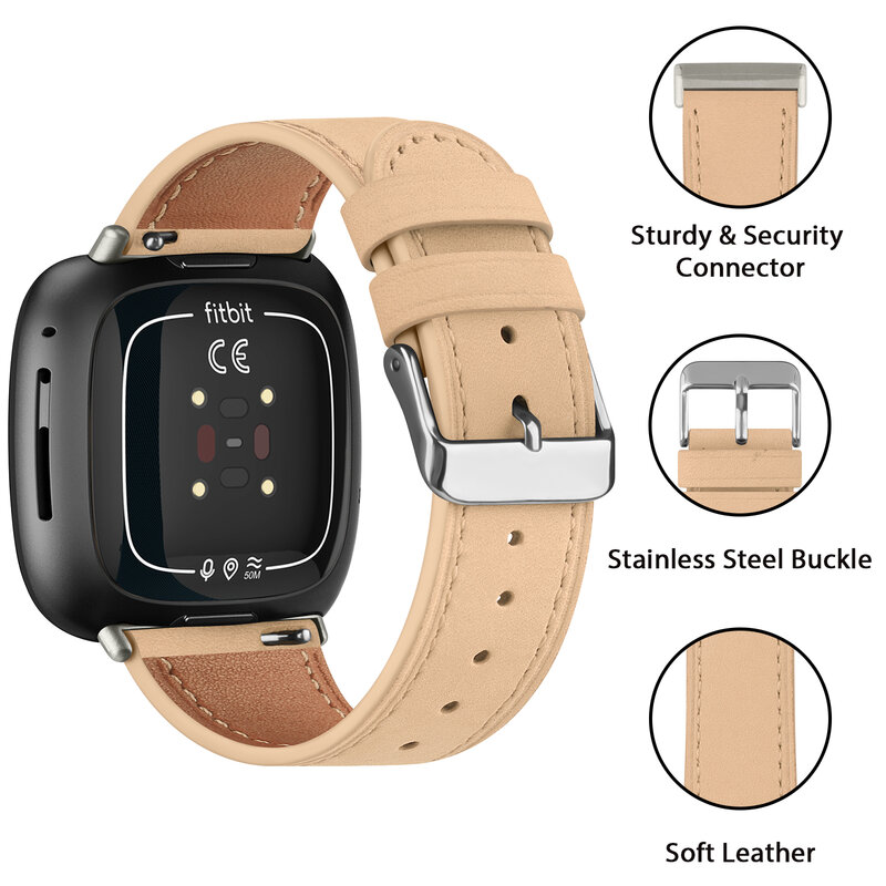 Tali jam kulit asli untuk Fitbit Versa 3/Versa 4 gelang tali untuk Fitbit Sense/Sense 2 gelang jam tangan yang dapat disesuaikan
