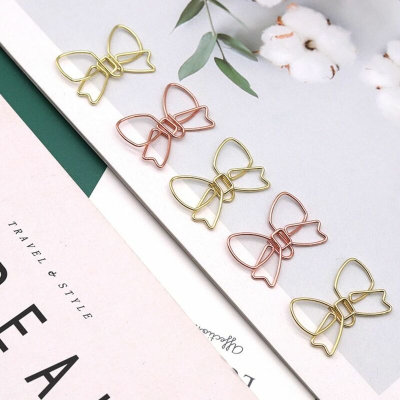 10PCS Special-shaped Bowknot Paper Clips Paper Decorative Metal Creative Bookmark Clip Gold Paper Clamps Office/School