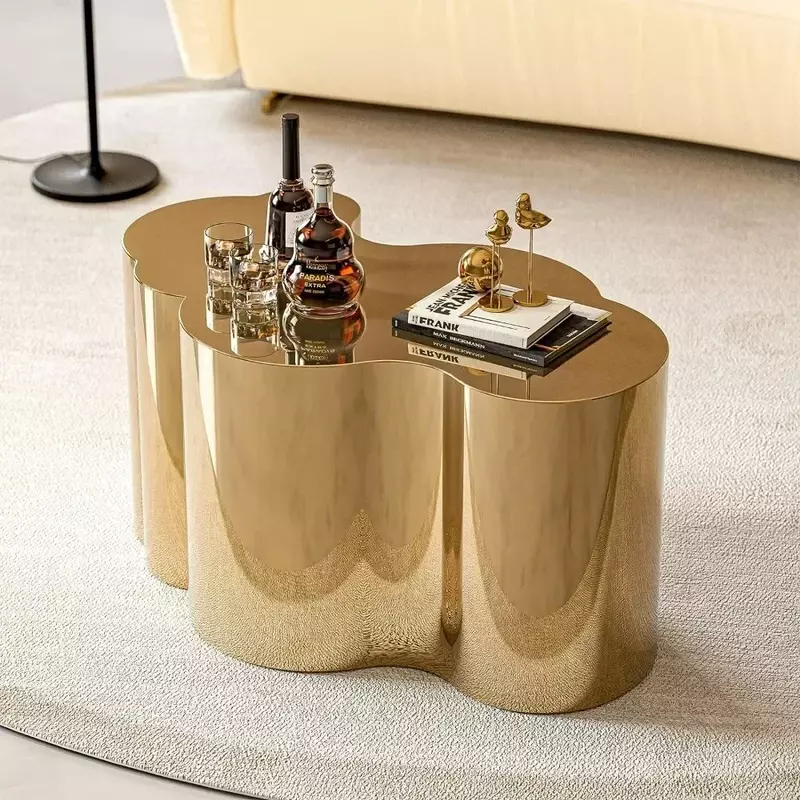 Modern Gold Stainless Coffee Table, Small Cloud Fashion Design Accent Table End Table for Living Room Bedroom