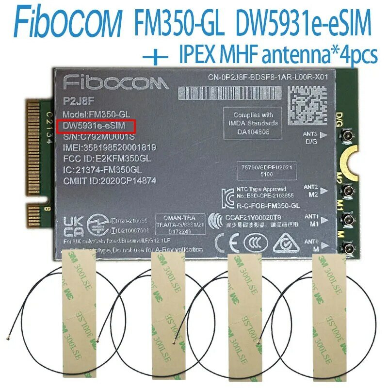Fibocom FM350-GL dw5931e DW5931e-eSIM 5g m.2 modul für dell latitude 5531 9330 3571 laptop 4x4 mimo gnss modem