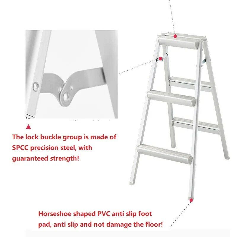 Tangga aluminium penyimpanan mudah portabel, tangga lipat lebih stabil, tangga lipat 4 langkah dua sisi aluminium