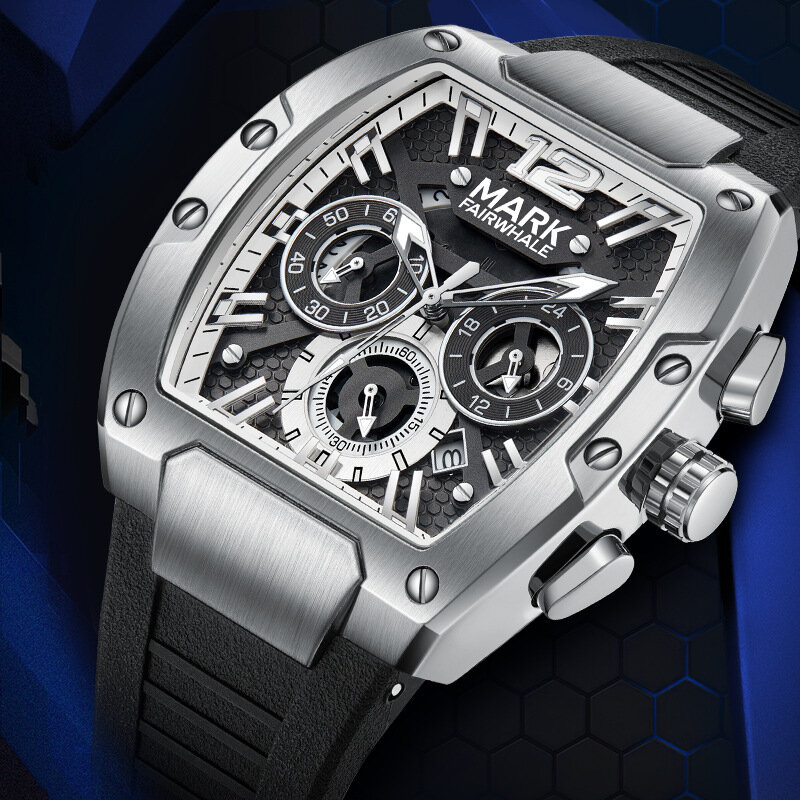 2024 Sports Mens Watches Brand Mark Fairwhale Fashion Silicone Strap Quartz WristWatches Luxury Tonneau Male Clocks Reloj Hombre