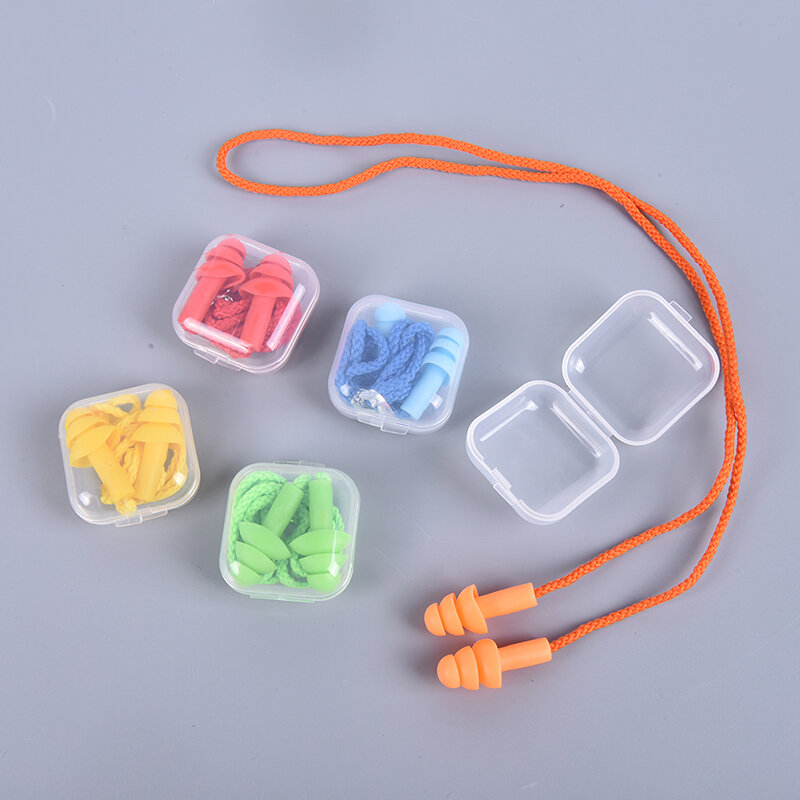 2pcs Soft Anti-Noise Ear Plug Waterproof Swimming Silicone Swim Earplugs For Adult Children Swimmers Diving With Rope 2pcs