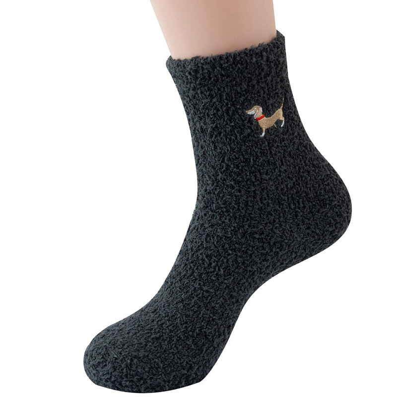 Dachshund cão engrossar inverno quente meias macias em meias masculinas bonito macio coral veludo meias de toalha de chão interior respirável