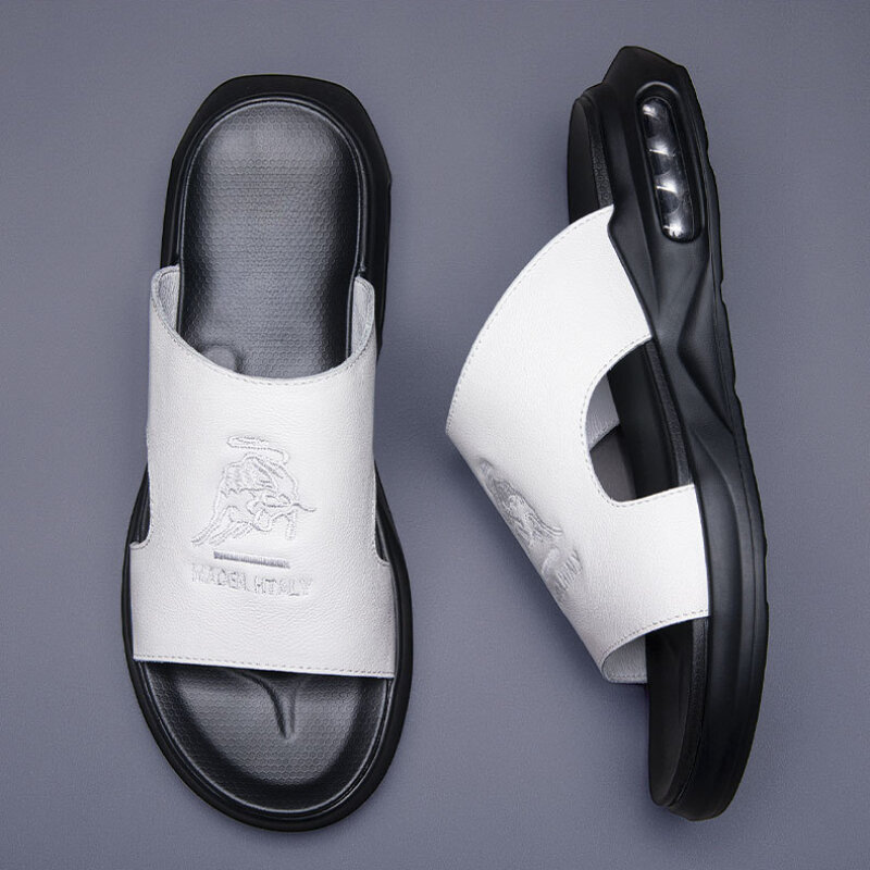 Men Leather Slipper Summer Casual Sandal 2024 Fashion Vintage Man Shoe High Quality Soft Comfort Casual Flats Beach Male Slipper