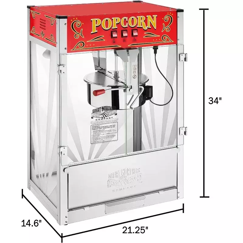 Midway Marvel Countertop Popcorn Machine - 7 Gallon Popper - 16oz Kettle, Old Maids Drawer, Warming Tray,  (Red)