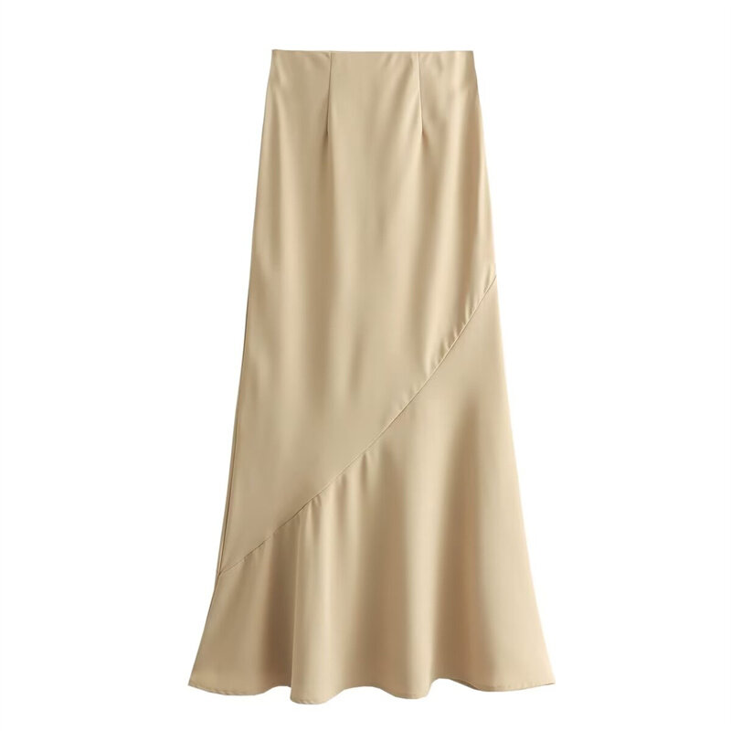 KEYANKETIAN 2024 New Launch Women's Khaki MIDI Skirt Fashion Elegant Asymmetric Patchwork High waist A-line Ankle-length Skirt