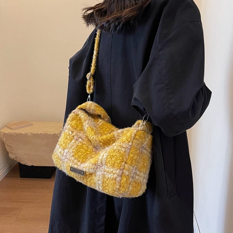 Trend Hobo Tasche für Frauen Designer Wolle Handtasche Mode Achsel Schulter Geldbörse weibliche vielseitige Stoff Umhängetasche Sack ein Haupt