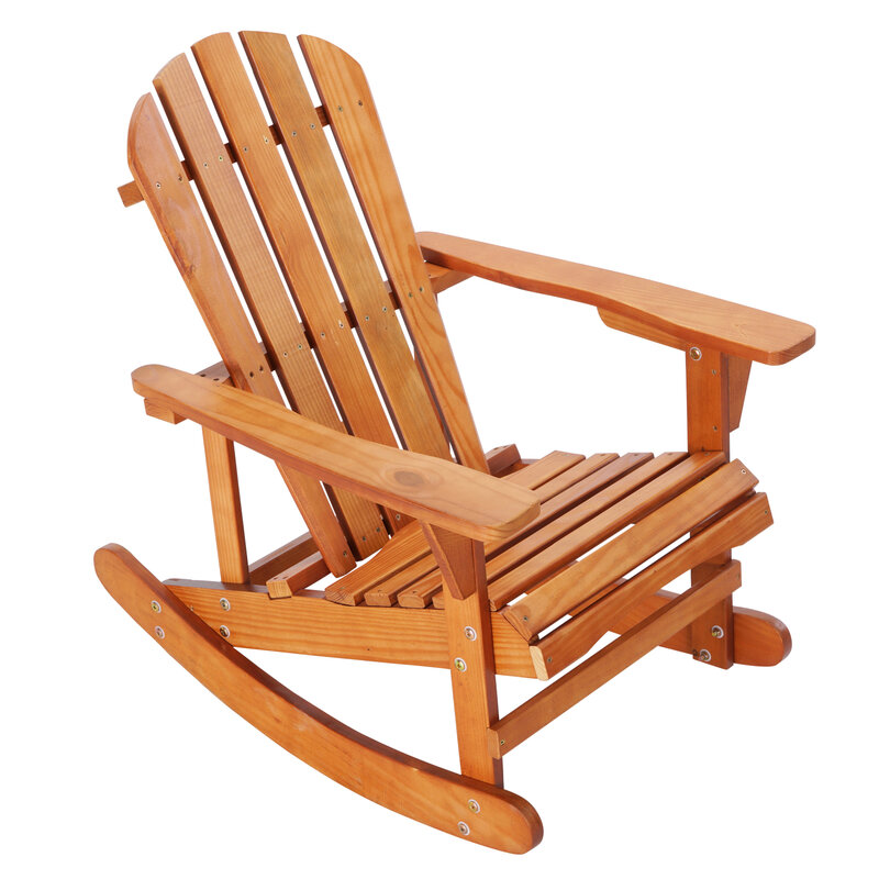 Mecedora Adirondack de madera maciza, acabado marrón nogal, muebles de exterior duraderos para Patio, Patio trasero y jardín