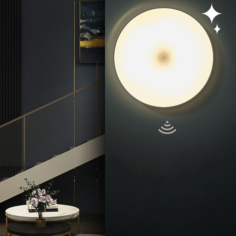 Veilleuse LED de mouvement ronde sans fil, chargement USB, lampe de nuit d'armoire, table de chevet pour chambre à coucher, lumières de capteur de Cisco à la maison