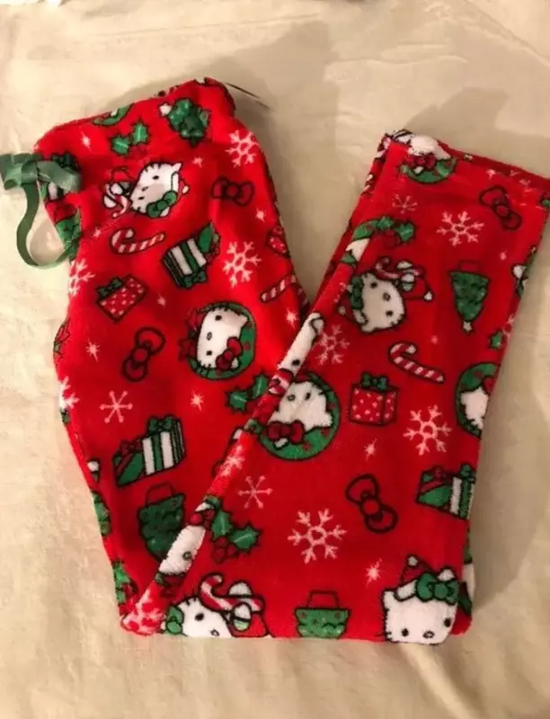 MINISO Disney Sanrio, Hello Kitty в любое время Y2K одежда для сна домашние теплые плюшевые брюки женские зимние брюки Рождественский подарок аниме Стич