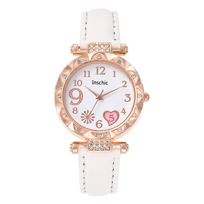 Relógio de pulso feminino de quartzo de couro PU, pulseira de liga, pulseira multicolorida, presente feminino, moda luxo