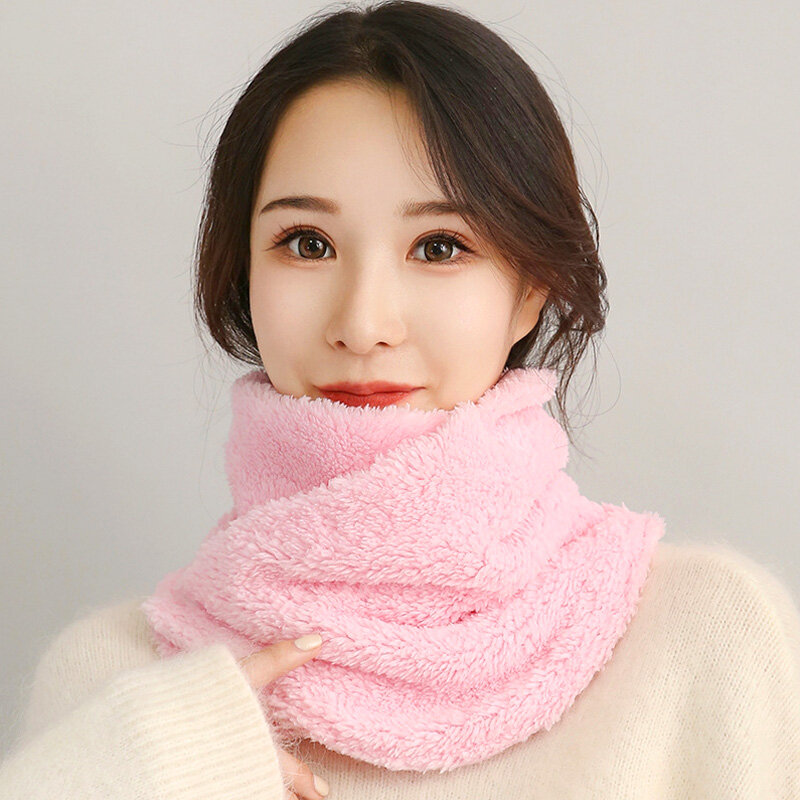 Solid Color Fleece Neck Warmer Outdoor Cycling Windproof Scarf Women Winter Plush False Collar Soft Elastic Thicken Warm Scarves