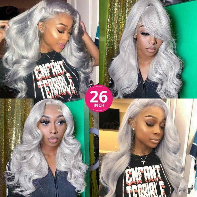 Silver Grey Body Wave Lace Front Wig Human Hair 13x4 HD Lace Frontal Human Hair Wigs Transparent Brazilian Hair Colored Wigs