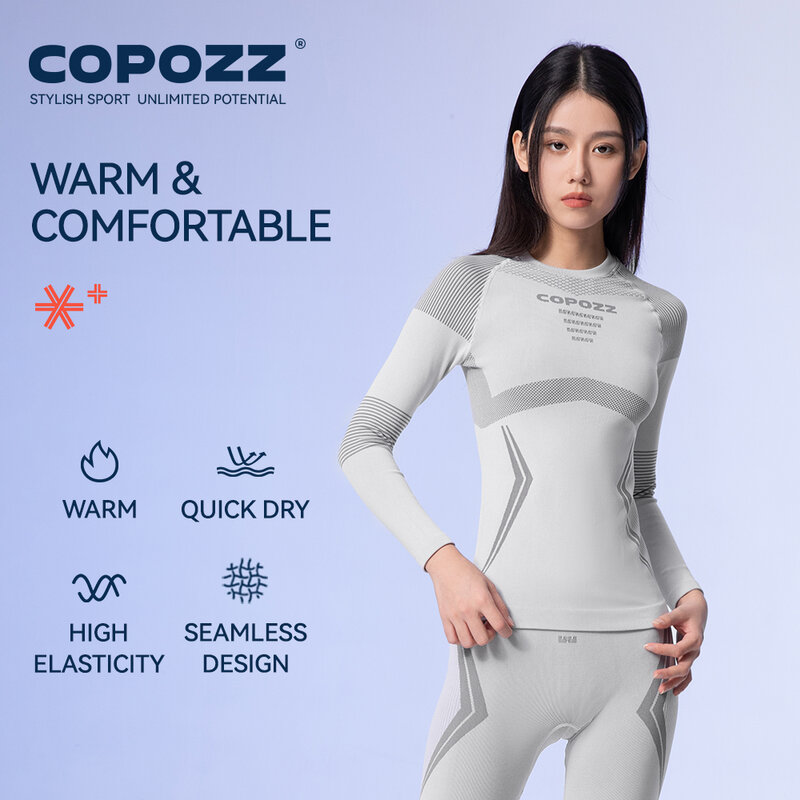 COPOZZ Men Women Ski Thermal Underwear Sets Quick Dry Functional Compression Tracksuit Tight Snowboarding Tops and Pants Adult
