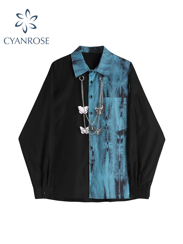 Блузка женская оверсайз в стиле пэчворк, винтажная уличная рубашка-бойфренд в стиле панк, Модный Топ с длинным рукавом, осень 2021