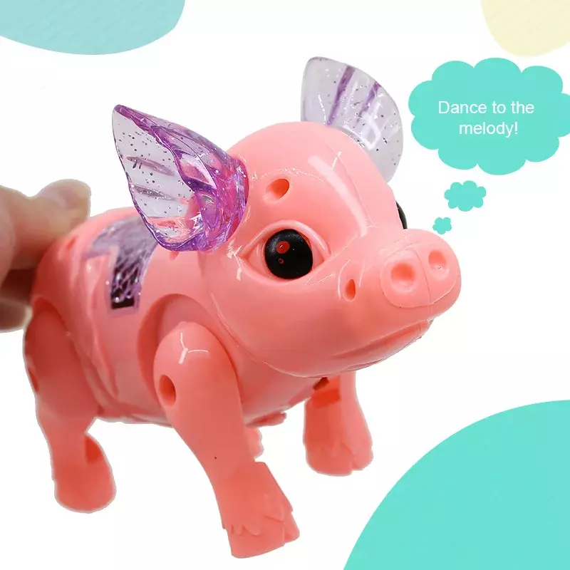 Mainan elektronik lucu warna merah muda mainan babi berjalan elektrik lucu dengan musik ringan mainan hadiah ulang tahun anak-anak Robot atasan anjing