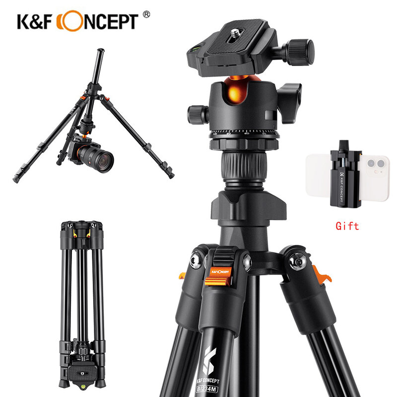 K & F Concept 62.99 인치 DSLR 휴대용 카메라 삼각대, 여행용 알루미늄 삼각대, 360 도 파노라마 볼 헤드 퀵 릴리스