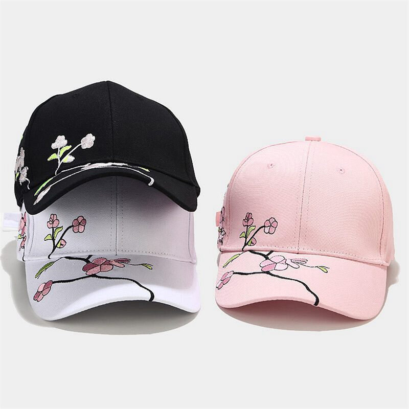 Topi bisbol bordir Motif bunga pria dan wanita, topi bisbol ujung runcing bercetak, topi musim panas bunga persik modis 2024