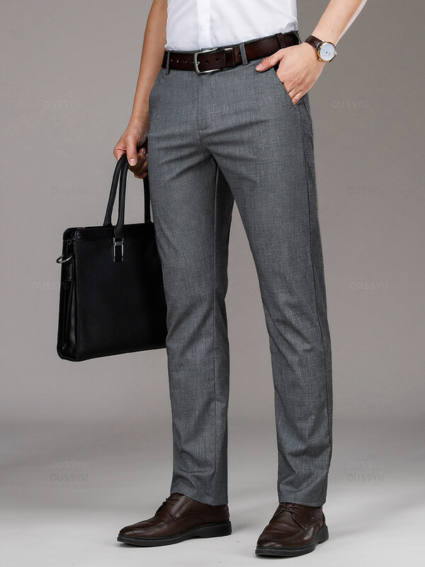 Letnie cienkie, miękkie, lniane spodnie garniturowe z lyocellu, męskie, proste, biznesowe, eleganckie, długie, formalne spodnie męskie Plus Size 40