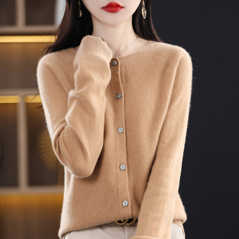 Cardigan en laine pour femmes, pull ample, Style occidental, col rond, manteau court, nouvelle collection printemps été 2023
