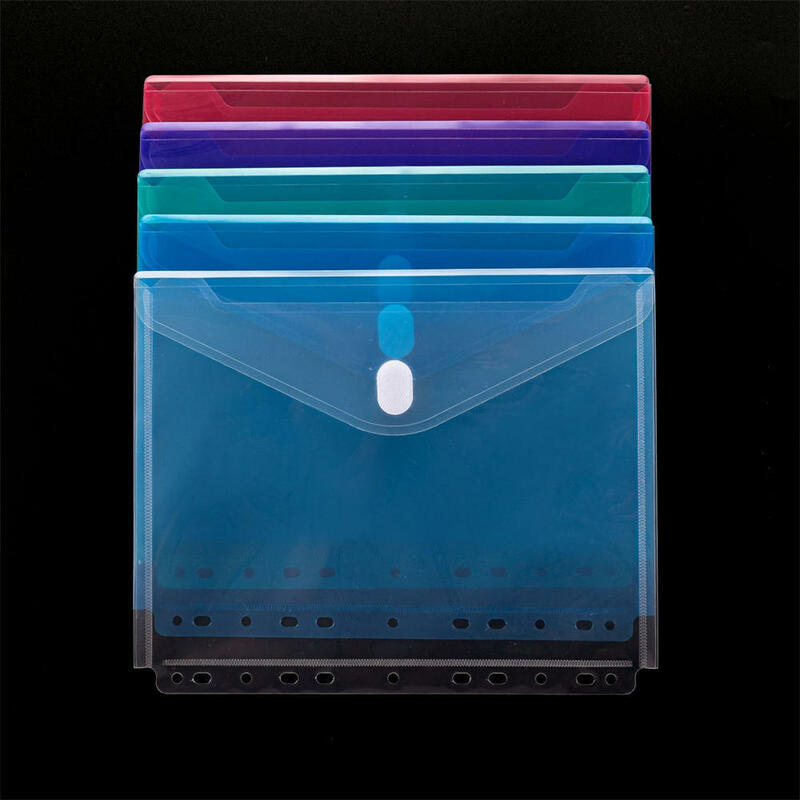 Pastas de arquivo transparentes coloridas com furos, carteiras, anéis Binder, sacos de envelope, escola e pasta do escritório, A4