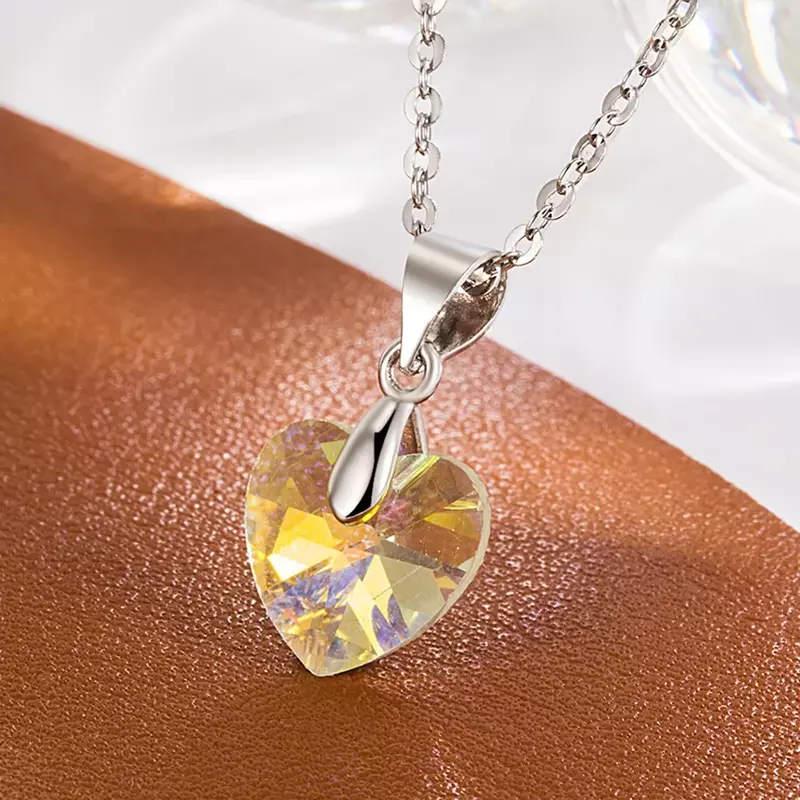 925 perak murni hati kuning zirkon liontin kalung Choker untuk wanita mewah perhiasan aksesoris perhiasan Argent 925