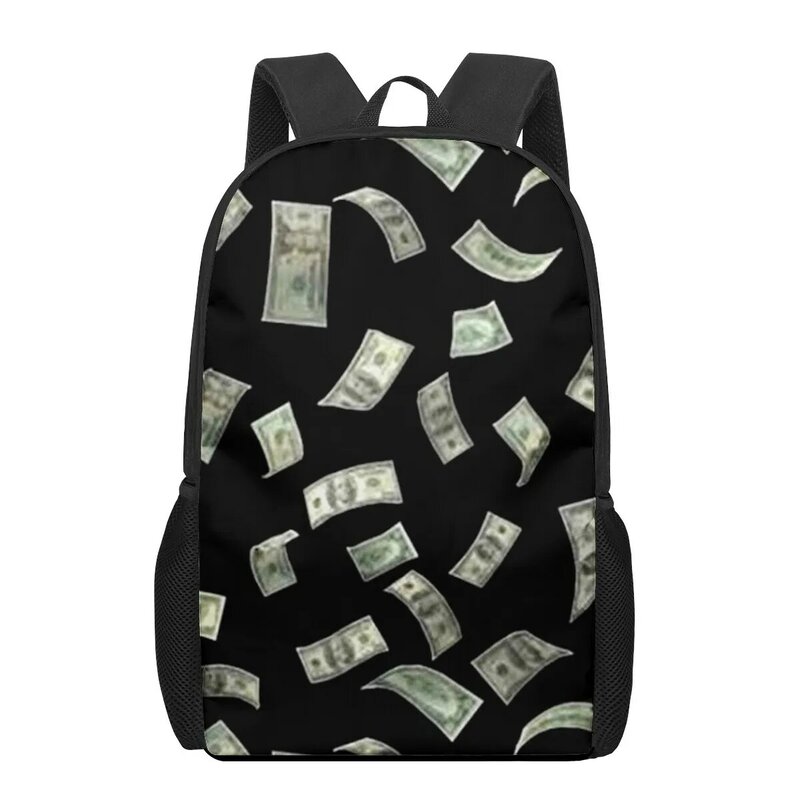 3D Dollar 3D Pattern School Bag para crianças, meninas e meninos, Kids Backpack, Casual Book Bags, Schoolbags, Bagpack