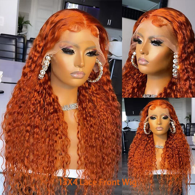 22 Inch Ginger Orange Lace Front Wigs Human Hair Deep Wave 13x4 Hd Transparent Lace Front Wig Human Hair for Women 200% Density