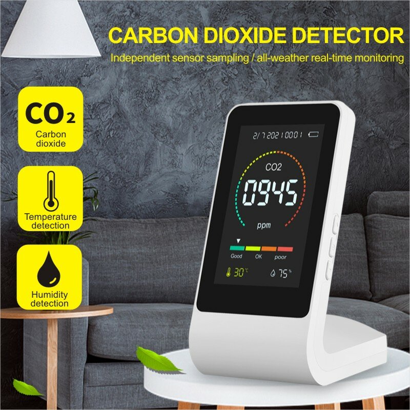3 in 1 CO2 Detector Infrared Portable LCD Carbon Dioxide Sensor VOC PM Formaldehyde Concentration Air Quality Detector