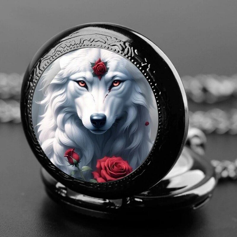 로즈 늑대 디자인 쿼츠 포켓 시계 남녀공용, 독특한 펜던트 시계 목걸이, 어린이 쥬얼리 선물